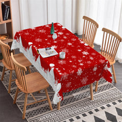 Aperturee - White Snowflake Red Christmas Decorative Tablecloth