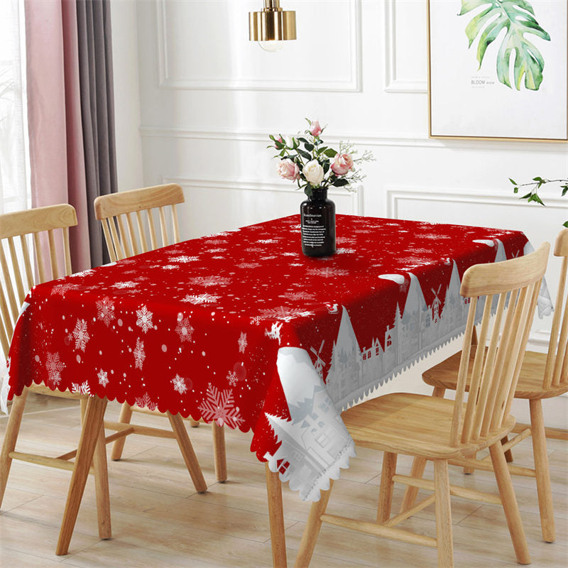 Aperturee - White Snowflake Red Christmas Decorative Tablecloth