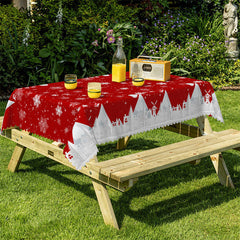 Aperturee - White Snowflake Red Christmas Decorative Tablecloth