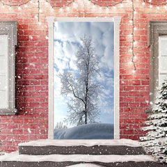 Aperturee - White Snowy Tree Winter Merry Christmas Door Cover