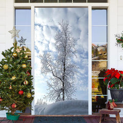 Aperturee - White Snowy Tree Winter Merry Christmas Door Cover