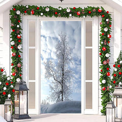 Aperturee - White Snowy Tree Winter Merry Christmas Door Cover