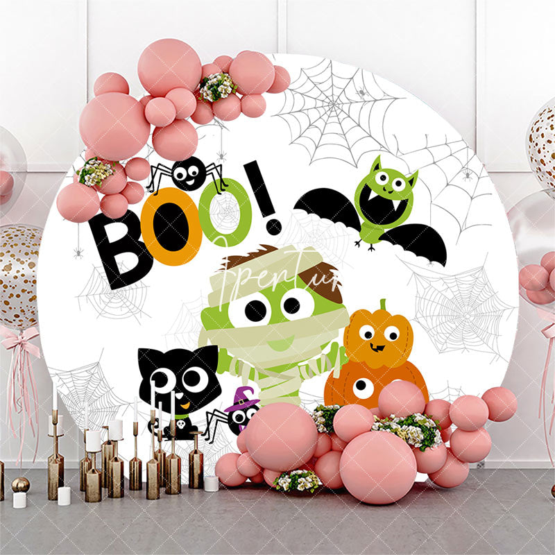 Aperturee - White Spider Wab Halloween Round Birthday Backdrop