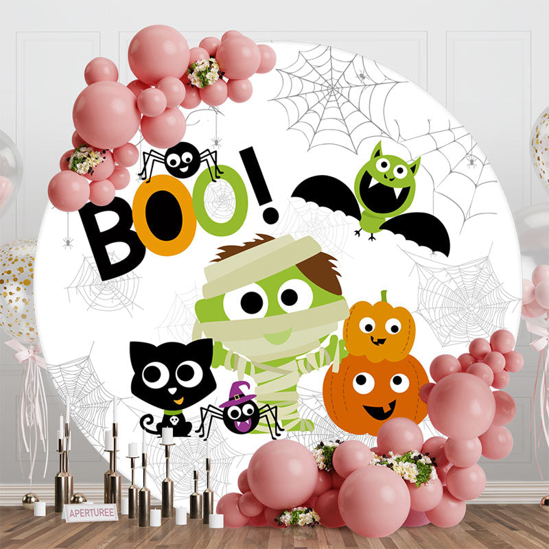 Aperturee - White Spider Wab Halloween Round Birthday Backdrop