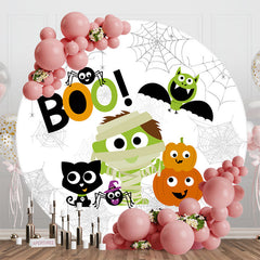 Aperturee - White Spider Wab Halloween Round Birthday Backdrop