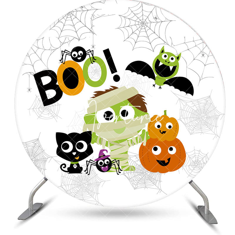 Aperturee - White Spider Wab Halloween Round Birthday Backdrop