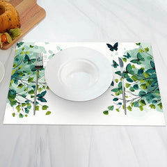 Aperturee - White Spring Ink Greenery Dining Set Of 4 Placemats