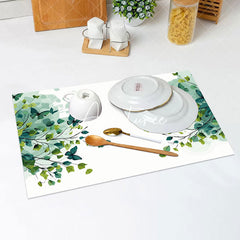 Aperturee - White Spring Ink Greenery Dining Set Of 4 Placemats