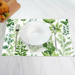 Aperturee - White Spring Plant Leaves Dining Set Of 4 Placemats