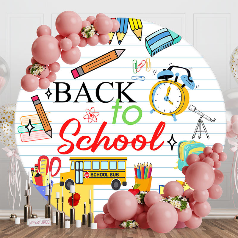 Aperturee - White Stripe Stationery Round Back To School Backdrop