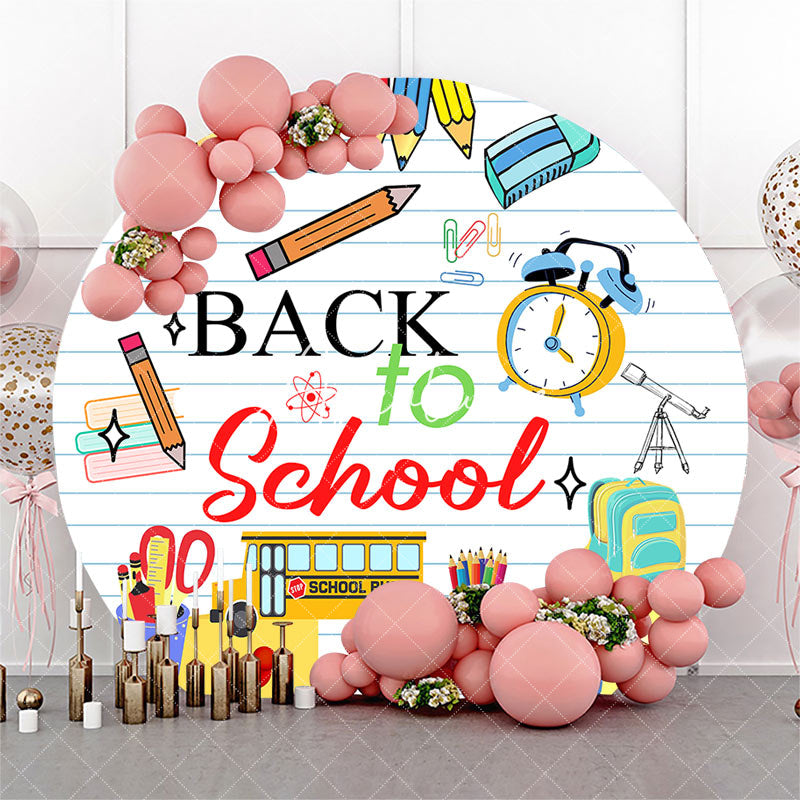 Aperturee - White Stripe Stationery Round Back To School Backdrop