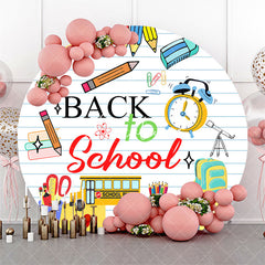 Aperturee - White Stripe Stationery Round Back To School Backdrop