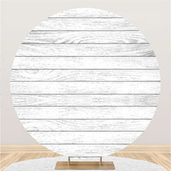 Aperturee White Stripe Wooden Round Happy Birthday Round Backdrop