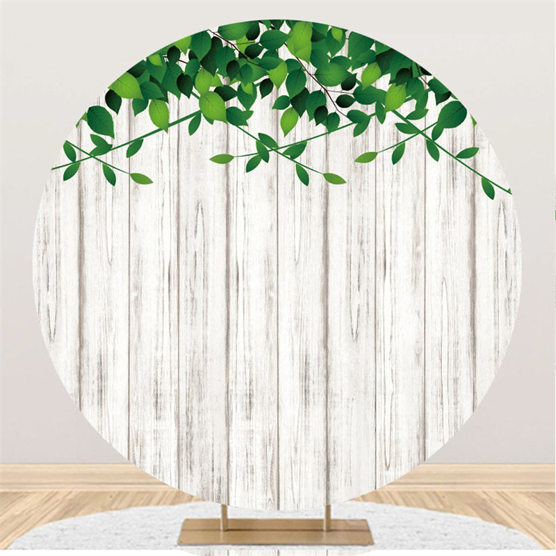 Aperturee White Striped Wood Theme Happy Birthday Round Backdrop