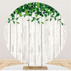 Aperturee White Striped Wood Theme Happy Birthday Round Backdrop