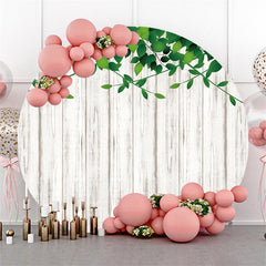 Aperturee White Striped Wood Theme Happy Birthday Round Backdrop