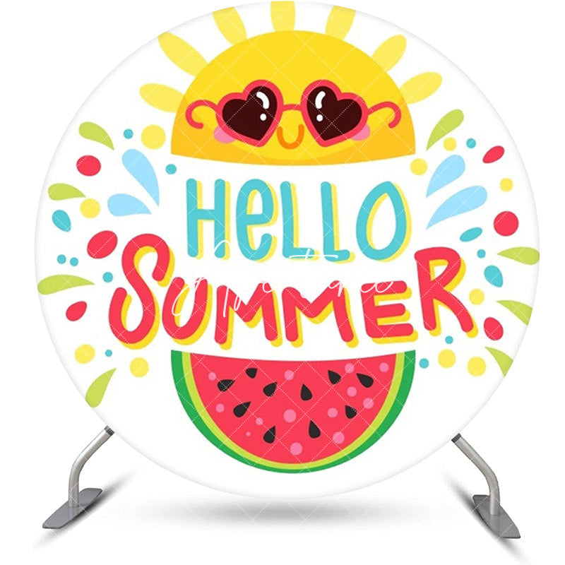 Aperturee - White Sun Melon Hello Summer Round Birthday Backdrop