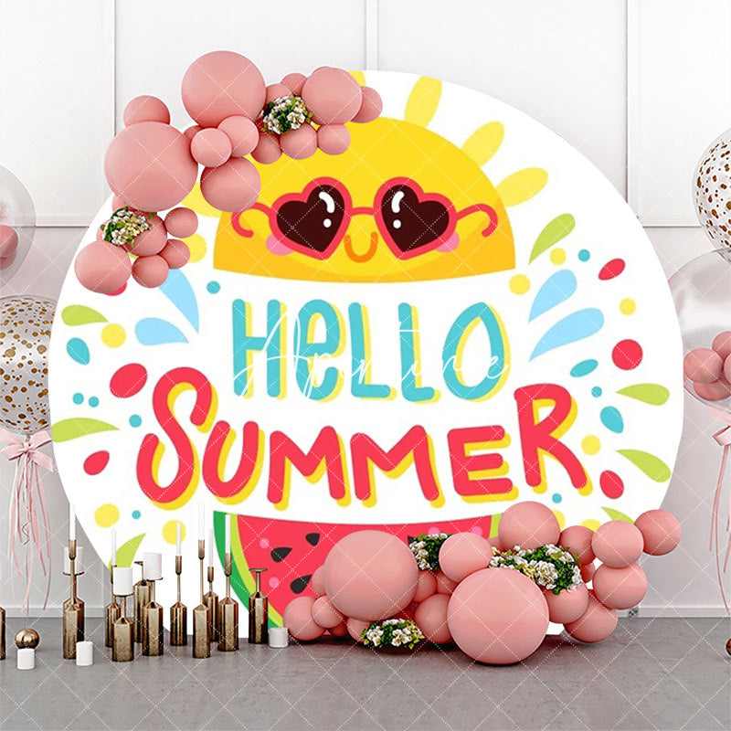 Aperturee - White Sun Melon Hello Summer Round Birthday Backdrop