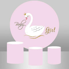 Aperturee White Swan And Pink Girls Round Baby Shower Backdrop