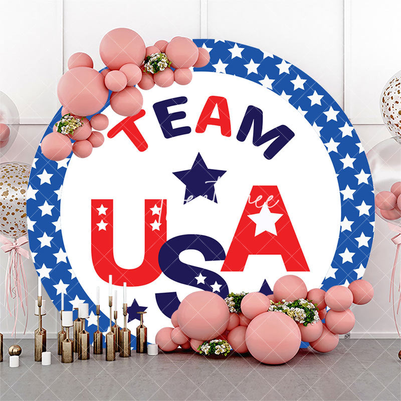 Aperturee - White Team American Flag Star Sport Round Backdrop