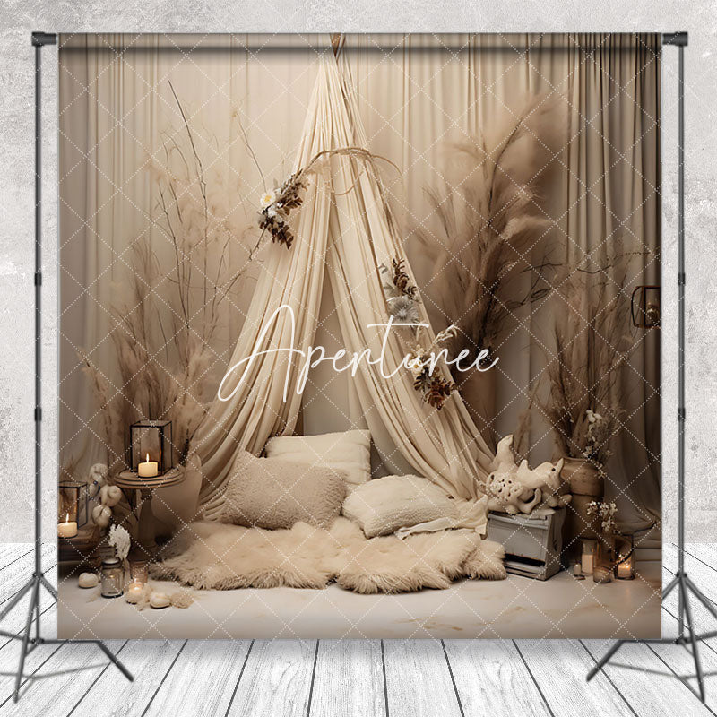 Aperturee - White Tent Curtain Boho Wedding Photography Backdrop