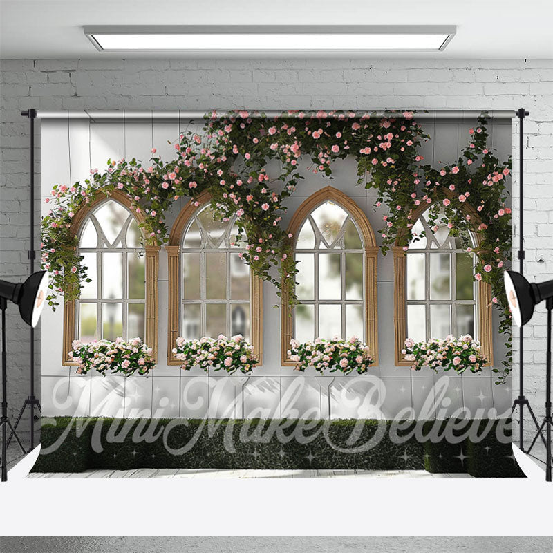 Aperturee - White Tile Window Spring Floral Backdrop For Photo