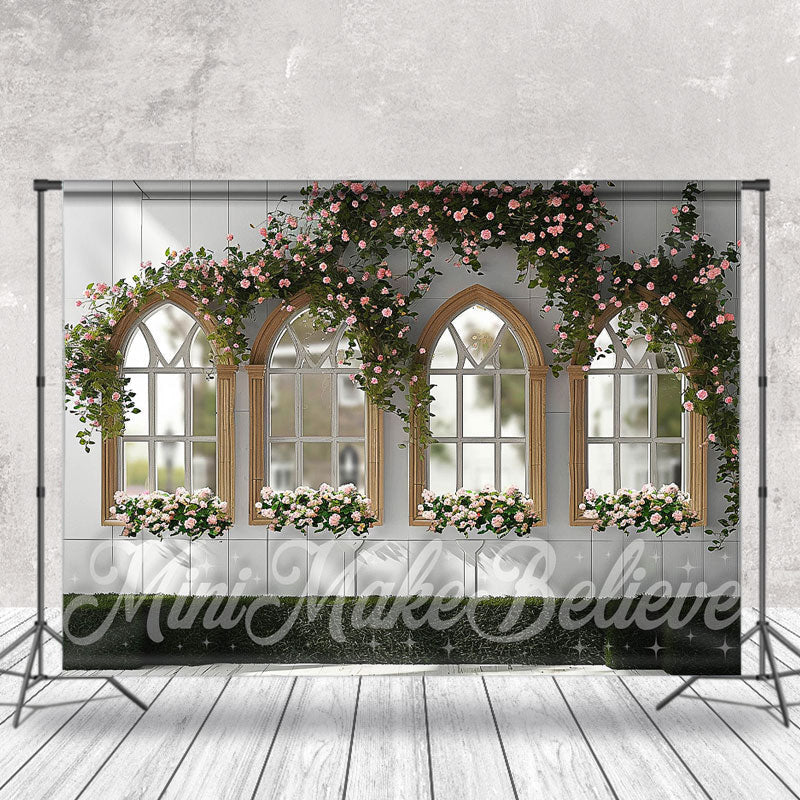 Aperturee - White Tile Window Spring Floral Backdrop For Photo