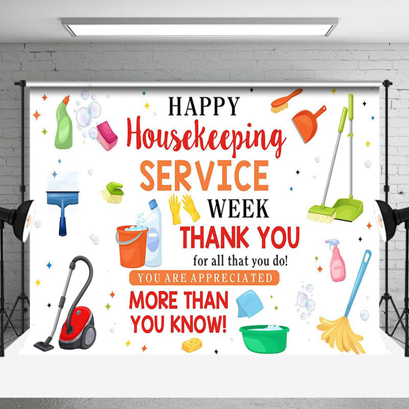 Aperturee - White Tools Thank You Housekeeping Service Backdrop