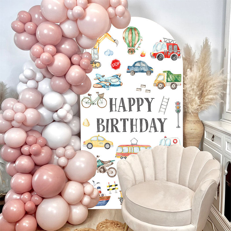 Aperturee - White Various Transportation Birthday Arch Backdrop