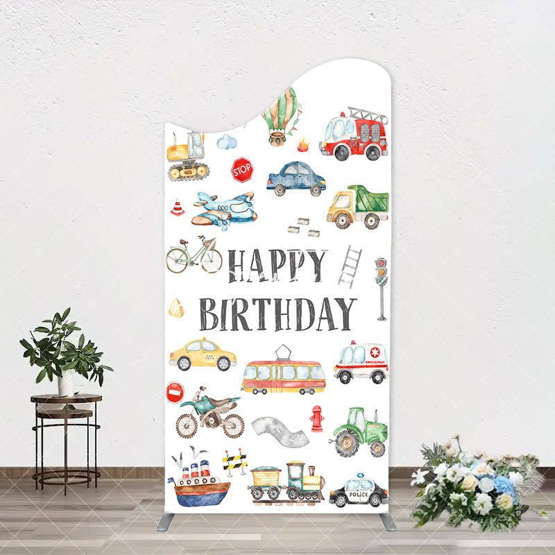 Aperturee - White Various Transportation Birthday Arch Backdrop