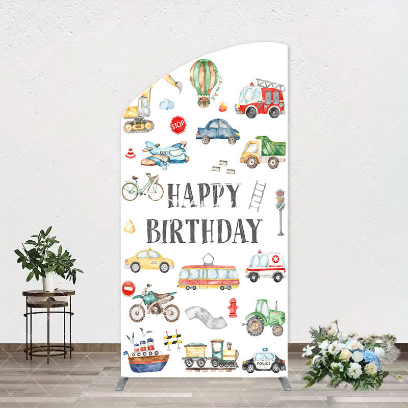 Aperturee - White Various Transportation Birthday Arch Backdrop