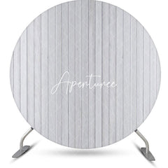 Aperturee - White Vertical Plank Simple Round Birthday Backdrop