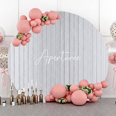 Aperturee - White Vertical Plank Simple Round Birthday Backdrop