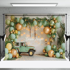 Aperturee - White Wall Car Balloons Plant Cake Smash Backdrop