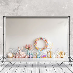 Aperturee - White Wall Colorful Gift Bunny Photo Easter Backdrop