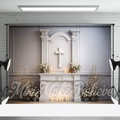 Aperturee - White Wall Cross Candle Easter Backdrop For Photo