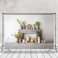 Aperturee - White Wall Floral Spring Easter Backdrop For Photo