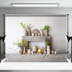 Aperturee - White Wall Floral Spring Easter Backdrop For Photo