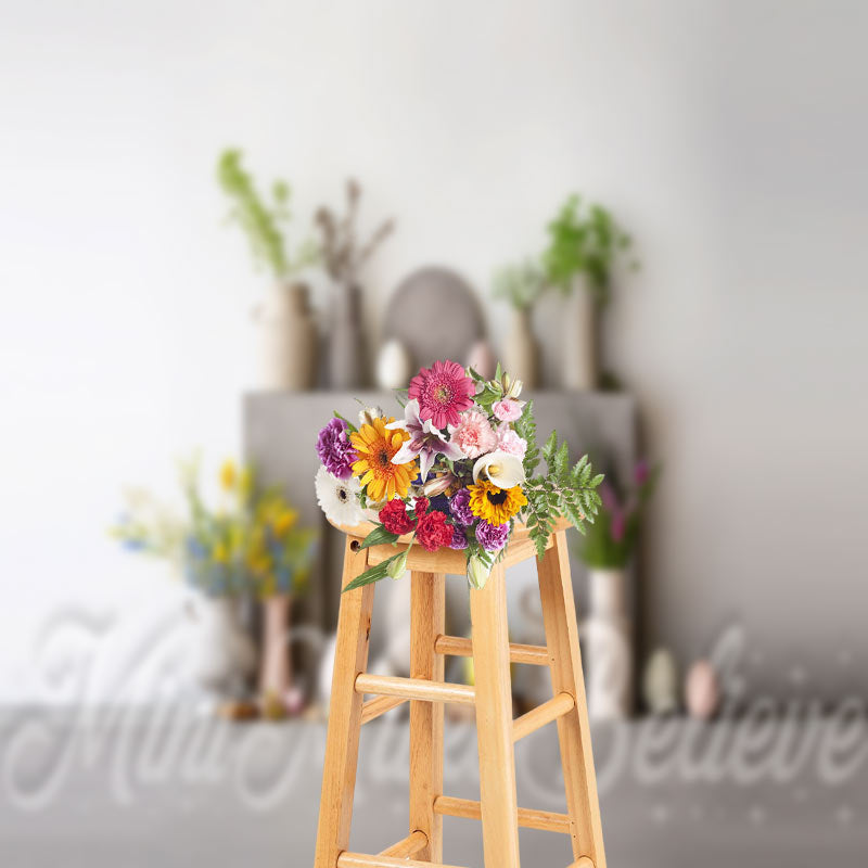 Aperturee - White Wall Floral Spring Easter Backdrop For Photo