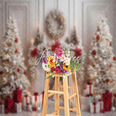 Aperturee - White Wall Gifts Trees Fireplace Christmas Backdrop