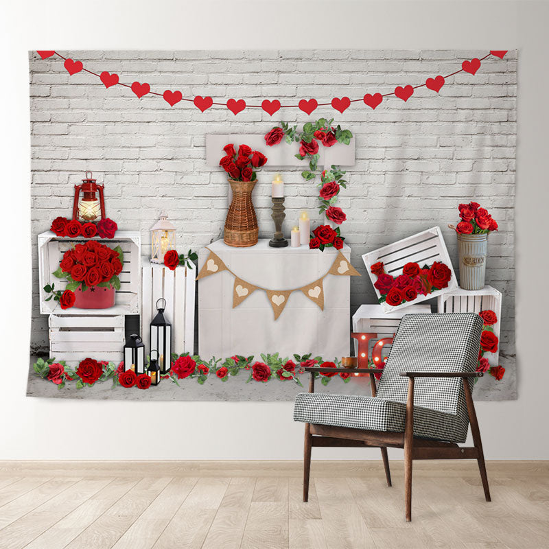 Aperturee - White Wall Red Rose Love Light Valentine Backdrop