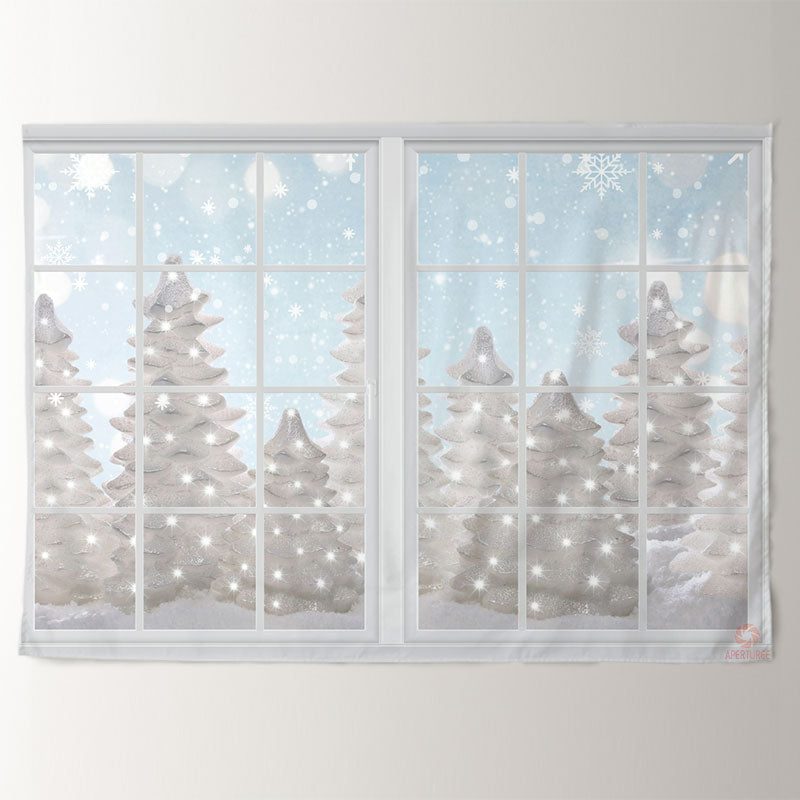 Aperturee - White Window And Snowy Tree Winter Scene Backdrop