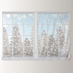 Aperturee - White Window And Snowy Tree Winter Scene Backdrop