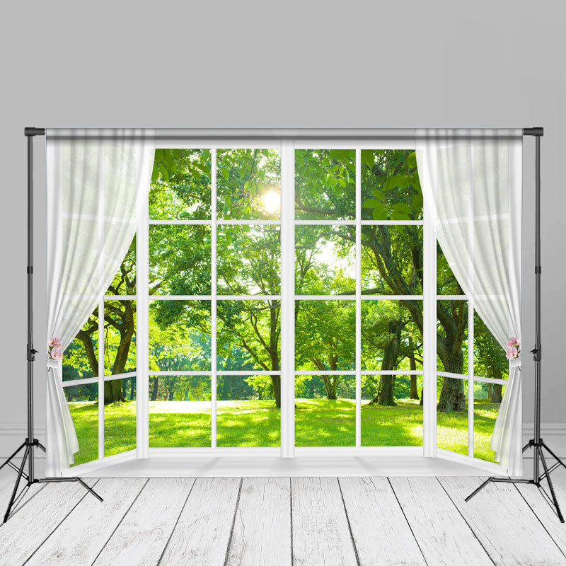 Aperturee - White Window Curtain Forest Diy Spring Cloth Backdrop