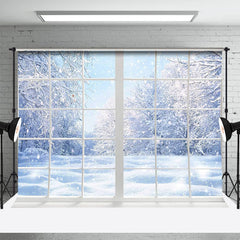 Aperturee - White Window Snowy World Forest Winter Backdrop