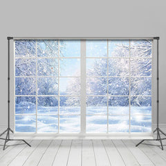 Aperturee - White Window Snowy World Forest Winter Backdrop