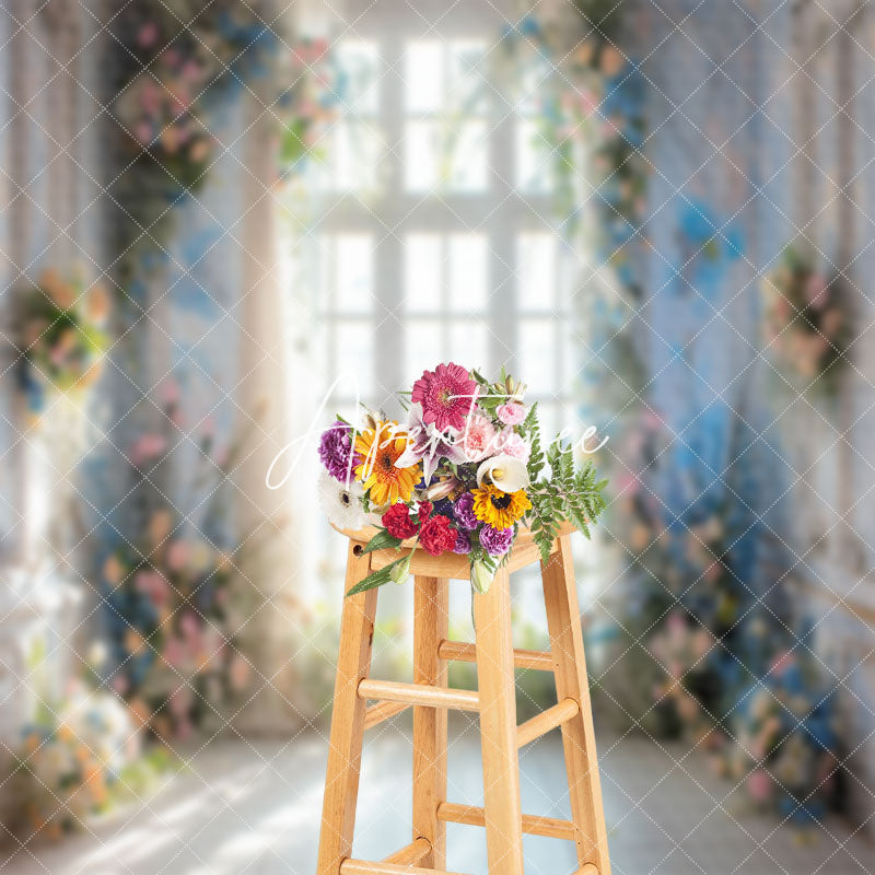 Aperturee - White Window Spring Colorful Floral Wedding Backdrop