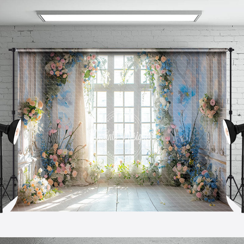 Aperturee - White Window Spring Colorful Floral Wedding Backdrop