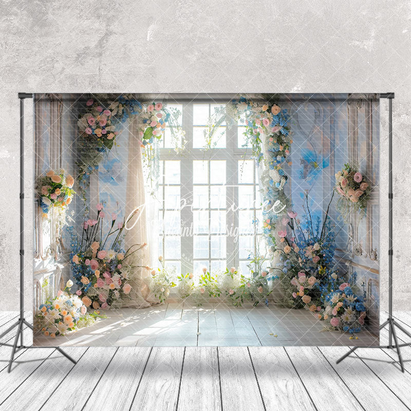 Aperturee - White Window Spring Colorful Floral Wedding Backdrop