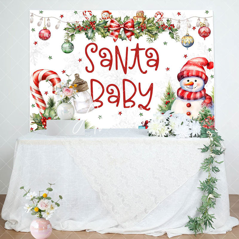 Aperturee - White Winter Christmas Snowman Santa Baby Backdrop